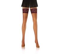 Sesto Senso Hold Ups Fishnet Stockings Sexy Thigh-High Lace Top 1/2 XS/S Dark Red Burgundy