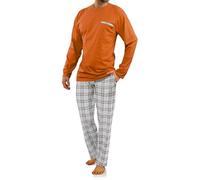 Sesto Senso Men's Cotton Pyjamas Long Sleeve Shirt Long Bottoms with Pockets M Orange 2379-29