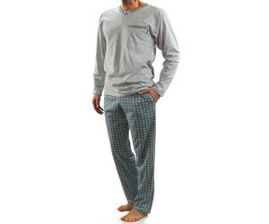 Sesto Senso Mens Pjs Set 100% Cotton Pyjama Long Sleeve Top & Pants Checked Sleepwear Nightwear L Melange