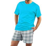 Sesto Senso Mens Pyjama Set Short Sleeves Cotton Nightwear Top and Bottom Sleepwear Turquoise XL 2379/27