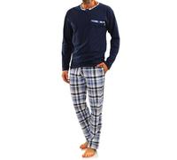 Sesto Senso Mens Pyjamas Set 100% Cotton Long Sleeve Top Pants Checked 3XL Dark Blue White checkered chequered plaid navy