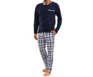 Sesto Senso Mens Pyjamas Set 100% Cotton Long Sleeve Top Pants Checked 3XL Dark Blue White checkered chequered plaid navy