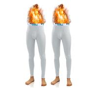Sesto Senso Mens Thermal Long Johns 2 Pack Cotton 95% Warm Lightweight Underwear Functional Leggings Base Layer Bottom (L, White)