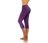 Sesto Senso Women's Leggings 3/4 Medium Cotton Girls Colorful Pants Sports Fitness Yoga L/40 Plum