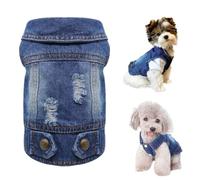 SESTP Cool Dog Jean Jacket, Cute Blue Denim Lapel Vest Coat Girl Boy Dog Puppy Cat Clothes T-Shirt, Fashion Classic Costume Comfort Pets Apparel for Female Male Small Medium Dogs Cats. (Small, Blue 1)