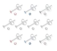 Set 10 PAIRS Genuine Sterling Silver Cubic Zirconia stud Earrings - Colours as shown in photos - SIZE: TINY 2mm TEENY WEENY STUDS.- Gift Boxed only 5549/PASTEL