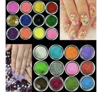 Set 18 Nail Art Glitter Powder dust Tips Decoration Mixing Device Rainbow Body Glitter & Tattoo Glitter for Scrapbooking Cards Eye Hair Makeup, Craft Glitter
