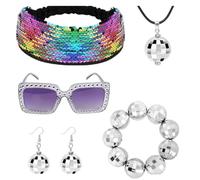 Set 1970s Disco Party Accessories Glittering Headband Eyewear Necklace Earrings for Retro Parties Party Dress Up Set