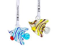 Set 2,Blown Glass Tropical Fish Ornament Collection Art Glass Marine Life Decorative Hanging Ornaments for Christmas Tree,Holiday Home Decorations,2inch