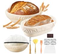 Set 2 Bread Proofing Basket Round 23cm & Oval 25cm, Banneton Proofing Basket, Sourdough Cover, Bread Lame, Scrapers, Pastry & Clean Brush, Sourdough Starter Kit for Home Bakers