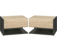 Set 2 Floating Bedside Tables Wall Mounted Drawer Shelf Black Oak Storage