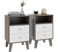 Homcom Bedside Tables Set Of 2, Modern Nightstand With 2 Drawers And Open Cubby In Grey Grey