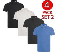 (Set 2 - Plain, M) Men Polo Tshirt 4Pack Shortsleeve Plain Casual Top