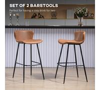 Set 2 Retro Brown PU Leather Bar Stools Vintage Design Curved Back Counter Stool
