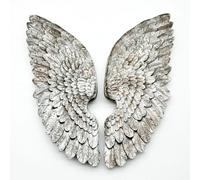 Set 2 Shabby Chic Vintage Style Large Angel Cherub Silver Wings Wall Art