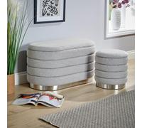 Set 2 Storage Ottoman Boucle Teddy Fur Footstool Bedroom Bench Storage Home Source Grey 2 Pack