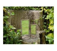Set 2 Wall Mirrors - Metal Grey Aged Heart Design Indoor/Outdoor Garden