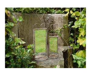 Set 2 Wall Mirrors - Metal Grey Aged Heart Design Indoor/Outdoor Garden