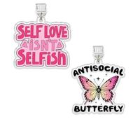 Set 2Pcs Antisocial Butterfly, Self Love Isn't Selfish Kindle Charms Dust Plug Charm 1.5 Inches Motivational, Positivity, Introvert Lightning/Type C Acrylic Material Accessories for E-Reader for Phone
