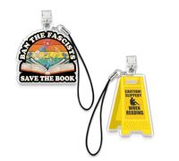 Set 2Pcs Ban The Fascists Save The Book, Caution Slippery When Reading Kindle Charms, Dust Plug Charm 1.5 Inches Banned Books Book Lover Flowers Lightning/Type C With Strap Acrylic Material