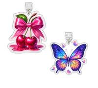 Set 2Pcs Cherry Bow, Butterfly Kindle Charms, Dust Plug Charm 1.5 Inches Girly, Pink Bow, Feminine, Beautiful, Aesthetic, Cute Lightning/Type C Acrylic Material Accessories for E-Reader for Phone