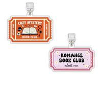 Set 2Pcs Cozy Mystery Book Club, Romance Book Club Kindle Charms, Dust Plug Charm 1.5 Inches Bookish, Book Lover, Bookworm, Ticket Lightning/Type C Acrylic Material Accessories for E-Reader for Phone