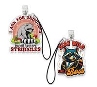 Set 2Pcs I Ask For Snuggles But All I Get Are Struggles, Stay Wild Like A Boss Kindle Charms, Dust Plug Charm 1.5 Inches Motivational, Opossum Lightning/Type C With Strap Acrylic Material Accessories