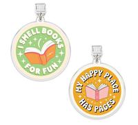 Set 2Pcs I Smell Book For Fun, My Happy Place Has Pages Kindle Charms, Dust Plug Charm 1.5 Inches Book Lovers, Bookworm, Healing Lightning/Type C Acrylic Material Accessories for E-Reader for Phone