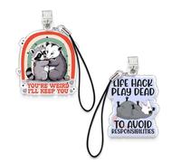 Set 2Pcs Life Hack Play D*ad To Avoid Responsibilities, You're Weird I'll Keep You Kindle Charms, Dust Plug Charm 1.5 Inches Raccoon Opossum Lightning/Type C With Strap Acrylic Material Accessories