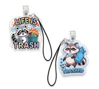 Set 2Pcs Life Is Trash, Let's Get Trashed Kindle Charms, Dust Plug Charm 1.5 Inches Funny Raccoon, Dumpster Fire, Sarcastic, Meme Lightning/Type C With Strap Acrylic Material Accessories for E-Reader