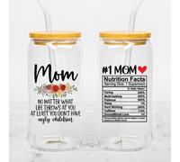 Set 2Pcs Mom No Matter What Life Throws At You UV DTF Cup Wraps for 16 oz Glass Mom Nutrition Facts, Cold Transfer Decal for Glass Cups, Floral, Motherhood Mother Life Vinyl Waterproof Rub on Transfer