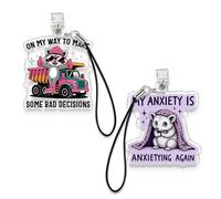 Set 2Pcs My Anxiety Is Anxietying Again, On My Way To Make Bad Decisions Kindle Charms, Dust Plug Charm 1.5 Inches Mental Health Raccoon Lover Lightning/Type C With Strap Acrylic Material Accessories