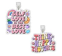 Set 2Pcs Self Love Is The Best Love, Think Happy Thoughts Kindle Charms, Dust Plug Charm 1.5 Inches Positive Affirmation, Motivation Quote Lightning/Type C Acrylic Material Accessories for Phone