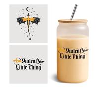 Set 2Pcs Violent Little Thing UV DTF Cup Wraps for 16 oz Glass Fourth Wing Cold Transfer Stickers for Glass Cups, Acotar, Dragon, Fantasy Bookish, Book Lover, Vinyl Waterproof Rub on Transfer Decals