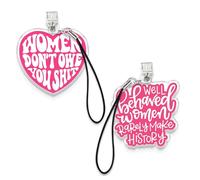 Set 2Pcs Women Don't Owe You Sh*t, Well Behaved Women Rarely Make History Kindle Charms, Dust Plug Charm 1.5 Inches Women's Rights, Feminist Lightning/Type C With Strap Acrylic Material Accessories