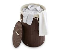 Set 2x Laundry Basket Lid Box Round Bin 70L Brown Bamboo Chest Hamper Cotton Bag