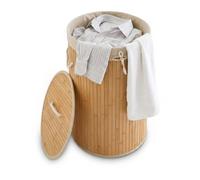 Set 2x Laundry Basket Lid Box Round Bin 70L Cream Bamboo Chest Hamper Cotton Bag