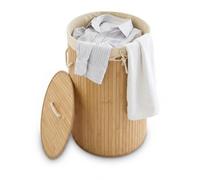 Set 2x Laundry Basket Lid Round Bin 70L Natural Bamboo Chest Hamper Cotton Bag
