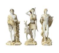 Set 3 Greek Roman Gods Dionysus Artemis Apollo Cast Alabaster Statues Sculptures