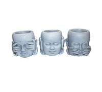 Set 3 Stone Effect Buddha Plant/Candle Pot See Hear Speak No Evil