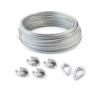 Set 30m Steel Wire Rope galvanised 10mm Strand: 6x37 + 4 Clips + 2 thimbles - Many Sizes Avaliable