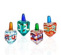 Set 4 Blown Glass Tradition Hanukkah Dreidel Figurine Ornament 1.5'' | Art Glass Miniatures Classic Dreidel Paperweight Collectibles Jewish Hanukkah Gift