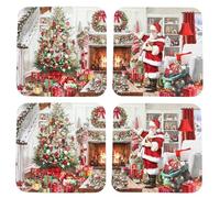 Set 4 Christmas Coasters Gift Boxed Tableware - Santa by the Fire Design 1359