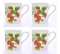 Set 4 Fine Bone China Mugs - Wild Strawberries Design