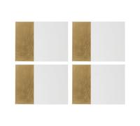 Set 4 Rect Geome Dipped Leather Effect Placemats White/Gold 28X21Cm