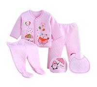 Set 5PCS Girl Outfits Boy +Bib Long Tops+Hat+Pants Baby Sleeve Girls Outfits&Set Girl Clothes 4t (Pink, One Size)