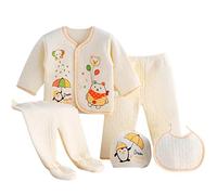 Set 5PCS Girl Outfits Boy +Bib Long Tops+Hat+Pants Baby Sleeve Girls Outfits&Set Girl Clothes 4t (Yellow, One Size)