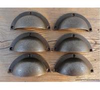 SET 6 ANTIQUE STYLE CLASSIC LARGE CABINET DRAWER HANDLE CAST IRON PULL CUP CH5
