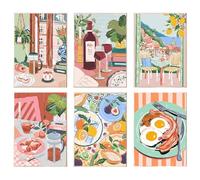 Set 6 Wall Art Posters Unframed Retro Coffee Cocktails Afternoon Tea Theme Wall Posters Set, Art Posters Premium Canvas with HD Printing, Kitchen Wall Decor for Living Room