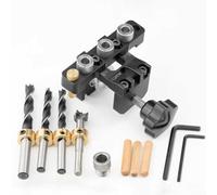 Set A, Drilling Guide for Woodworking | 3-in-1 Dowelling Jig with Adjustable Metal Bushings | Precision Punch Locator Compatible with Various Thicknesses | 100x60x65mm